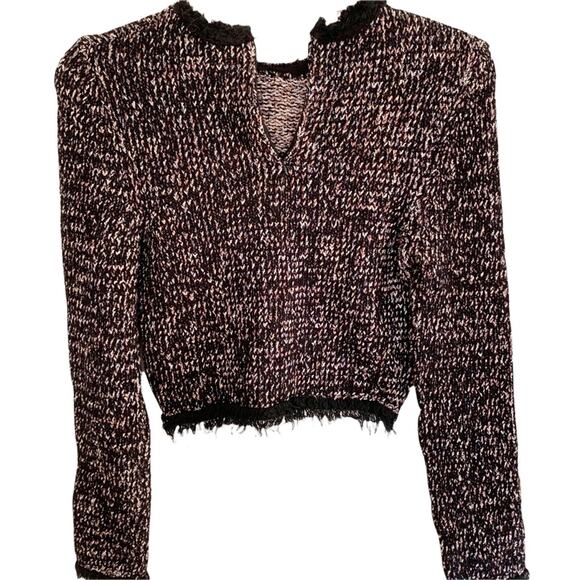 Zara Knit Black Pink Boucle Fringe Bow Neck Sweater Large Bloggers Fav - Picture 4 of 6